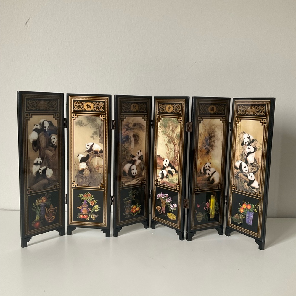 6-panel mini tabletop Panda Art Decorative Folding Screen, perfect gift